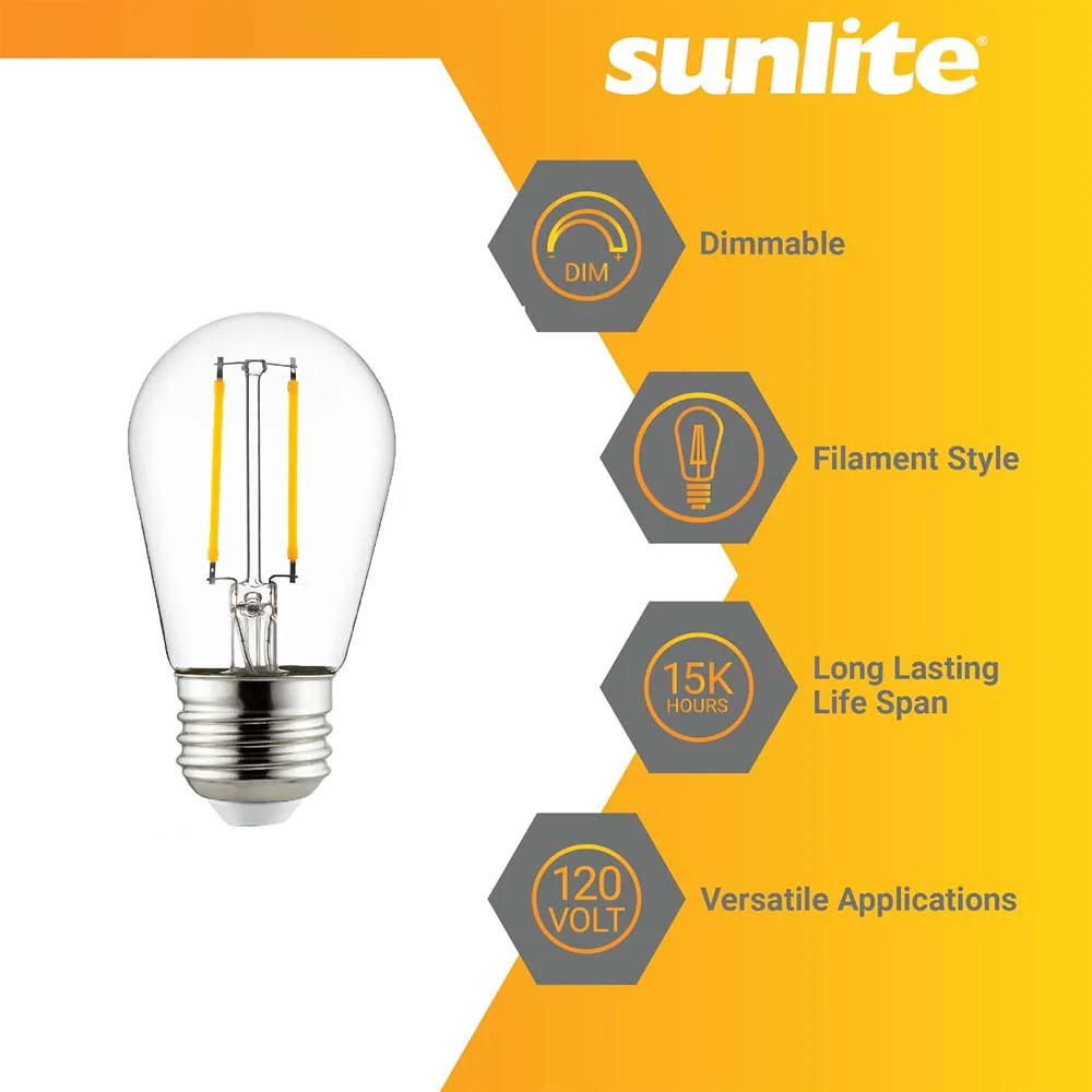 Sunlite 2w LED S14 Filament Style String E26 Base 2700K Warm White Bulb - Image 3