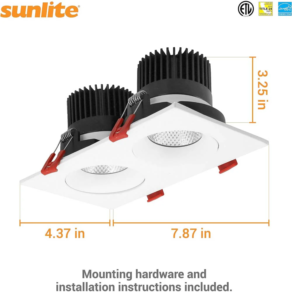 Sunlite 3.5-in 24w LED Two Head Gimbal Downlight Fixture CCT Tunable Dimmable - Image 2