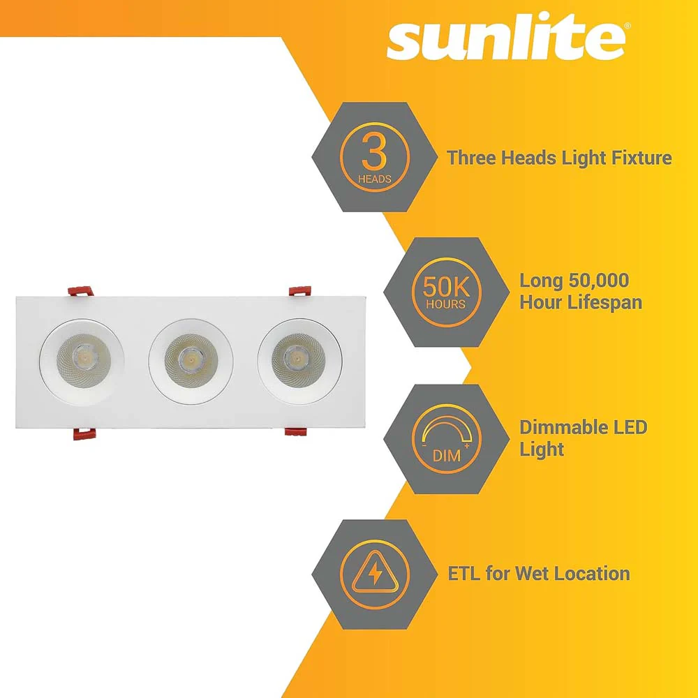 Sunlite 3.5-in 36w LED Three Head Gimbal Downlight Fixture CCT Tunable Dimmable - Image 4