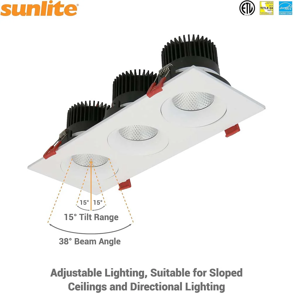 Sunlite 3.5-in 36w LED Three Head Gimbal Downlight Fixture CCT Tunable Dimmable - Image 5