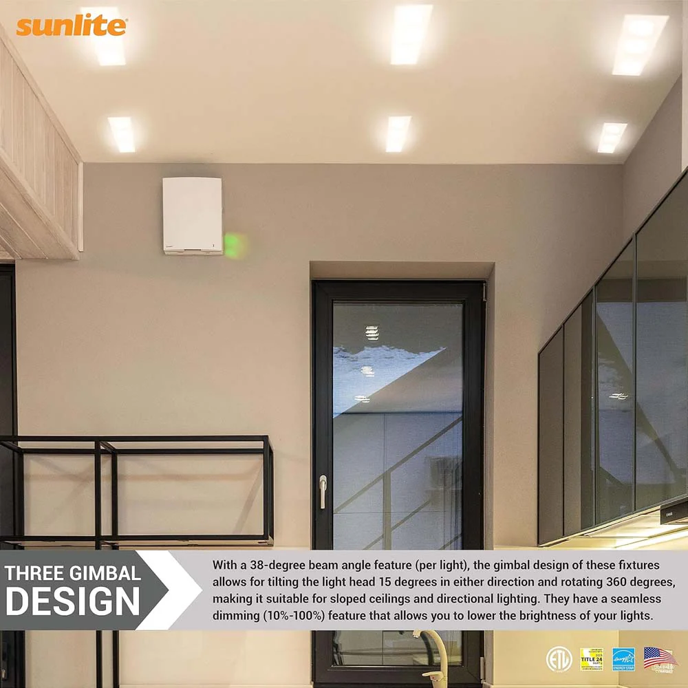 Sunlite 3.5-in 36w LED Three Head Gimbal Downlight Fixture CCT Tunable Dimmable - Image 7