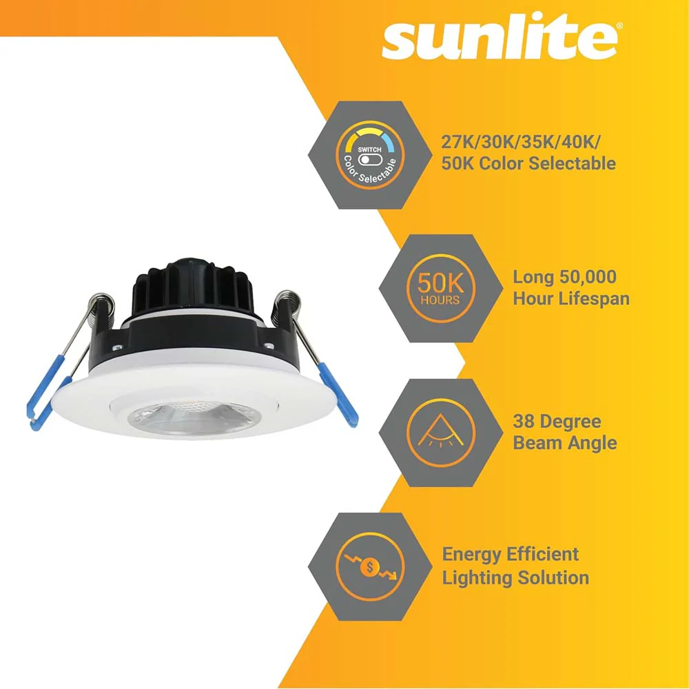 Sunlite 3-In 8w Round Gimbal w/ J-Box Downlight Fixture CCT Selectable Dimmable - Image 3