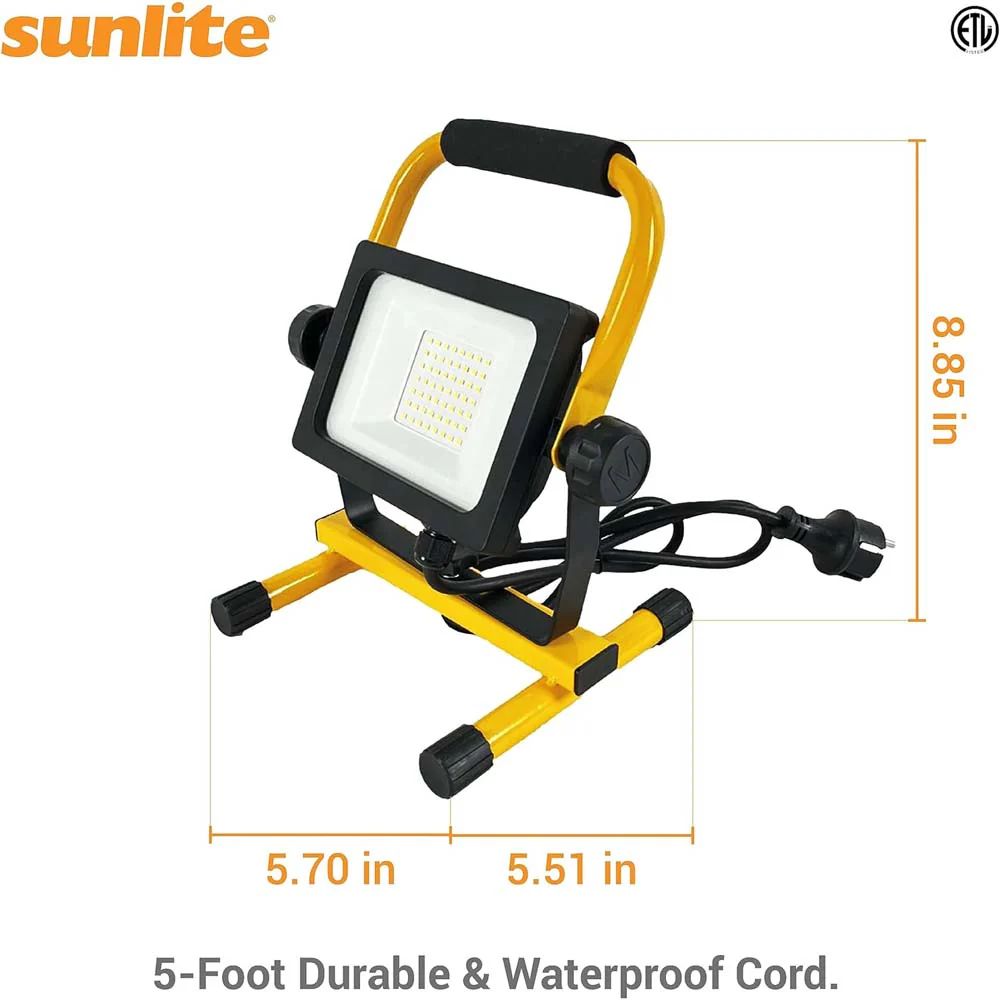 Sunlite 35w LED Portable Work Light Fixture 5F Power Cord 4000K Cool White - Image 2