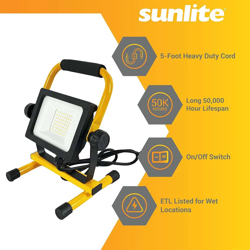 Sunlite 35w LED Portable Work Light Fixture 5F Power Cord 4000K Cool White - Image 4