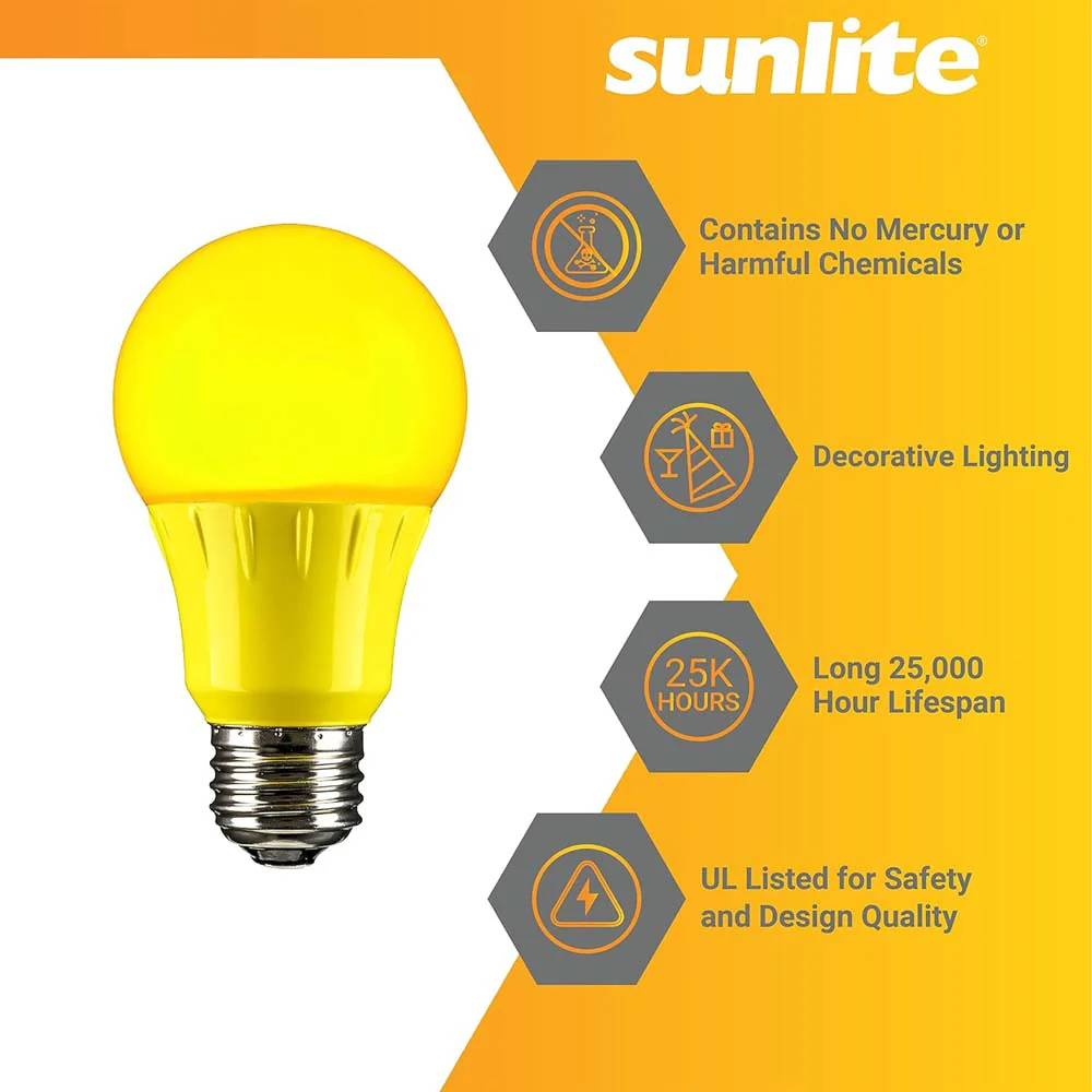 Sunlite 3w LED A19 Yellow Colored Light Non-Dimmable Bulb - 25w Equiv - Image 3