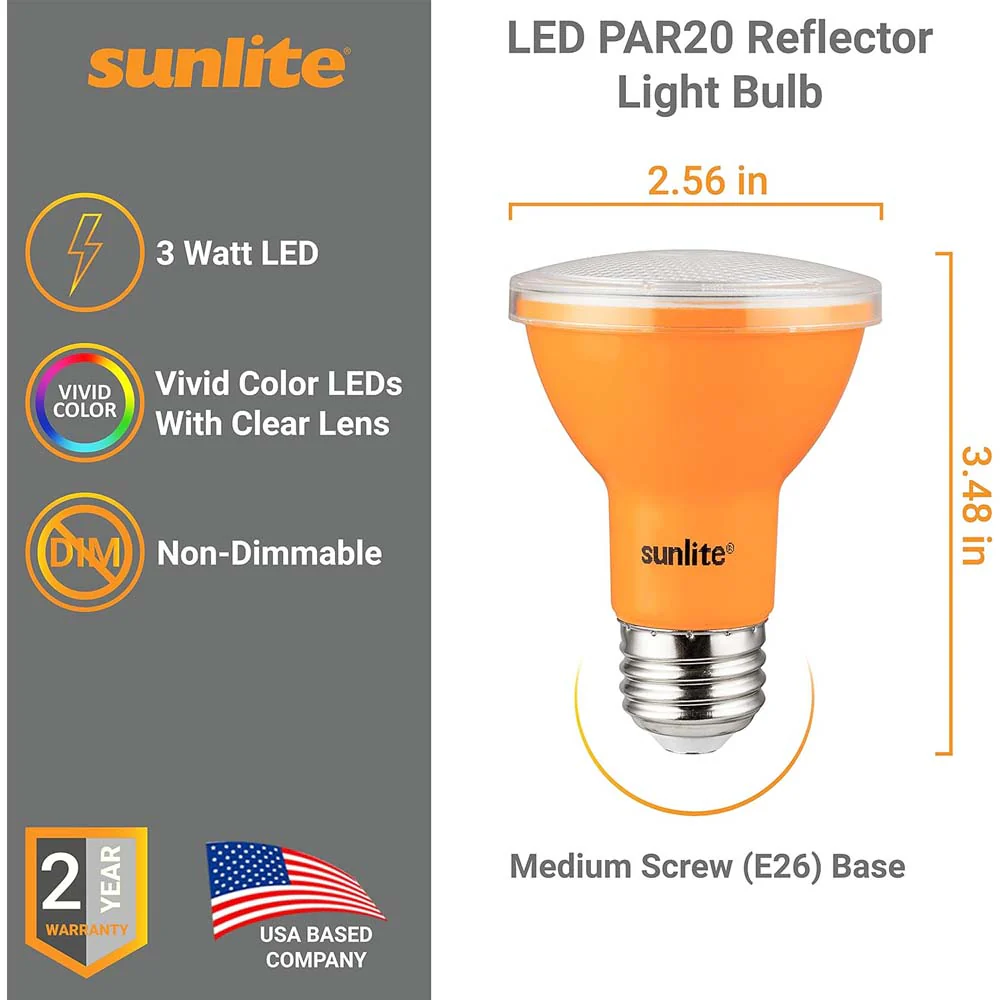 Sunlite 3w LED PAR20 Amber Colored Recessed Floodlight Bulb - 50w Equiv - Image 2