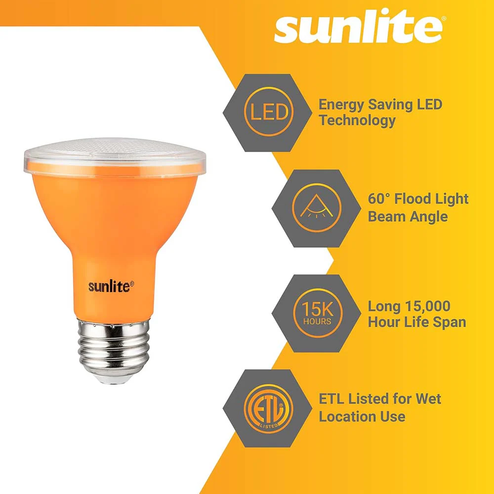 Sunlite 3w LED PAR20 Amber Colored Recessed Floodlight Bulb - 50w Equiv - Image 3