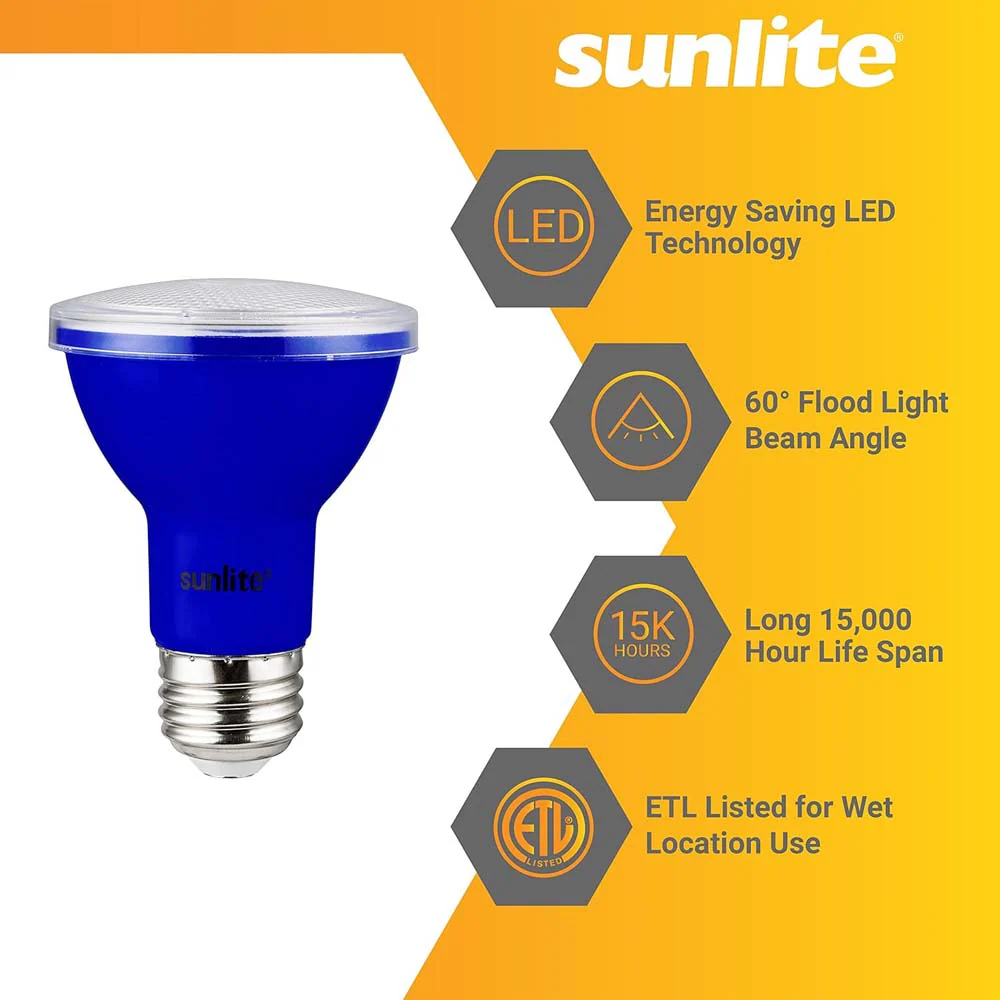 Sunlite 3w LED PAR20 Blue Colored Recessed E26 Base Floodlight Bulb - 50W Equiv - Image 3