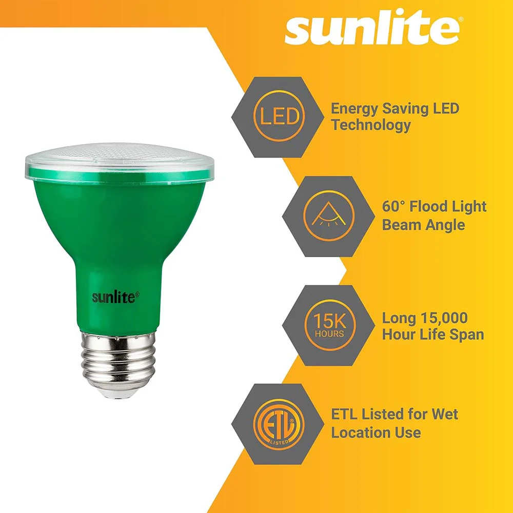 Sunlite 3w LED PAR20 Green Colored E26 Base Floodlight Bulb - 50W Equiv - Image 3