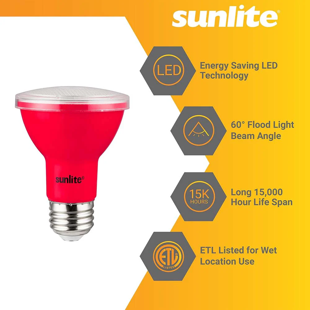 Sunlite 3w LED PAR20 Red Colored E26 Base Floodlight Bulb - 50W Equiv - Image 3