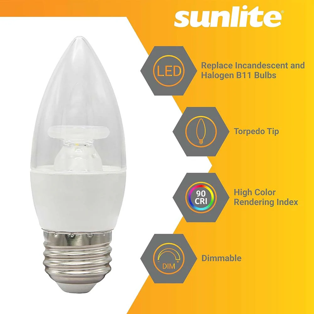Sunlite 4.5w LED B11 Clear Chandelier 120v E26 Base 2700K Bulb - 40W Equiv - Image 3