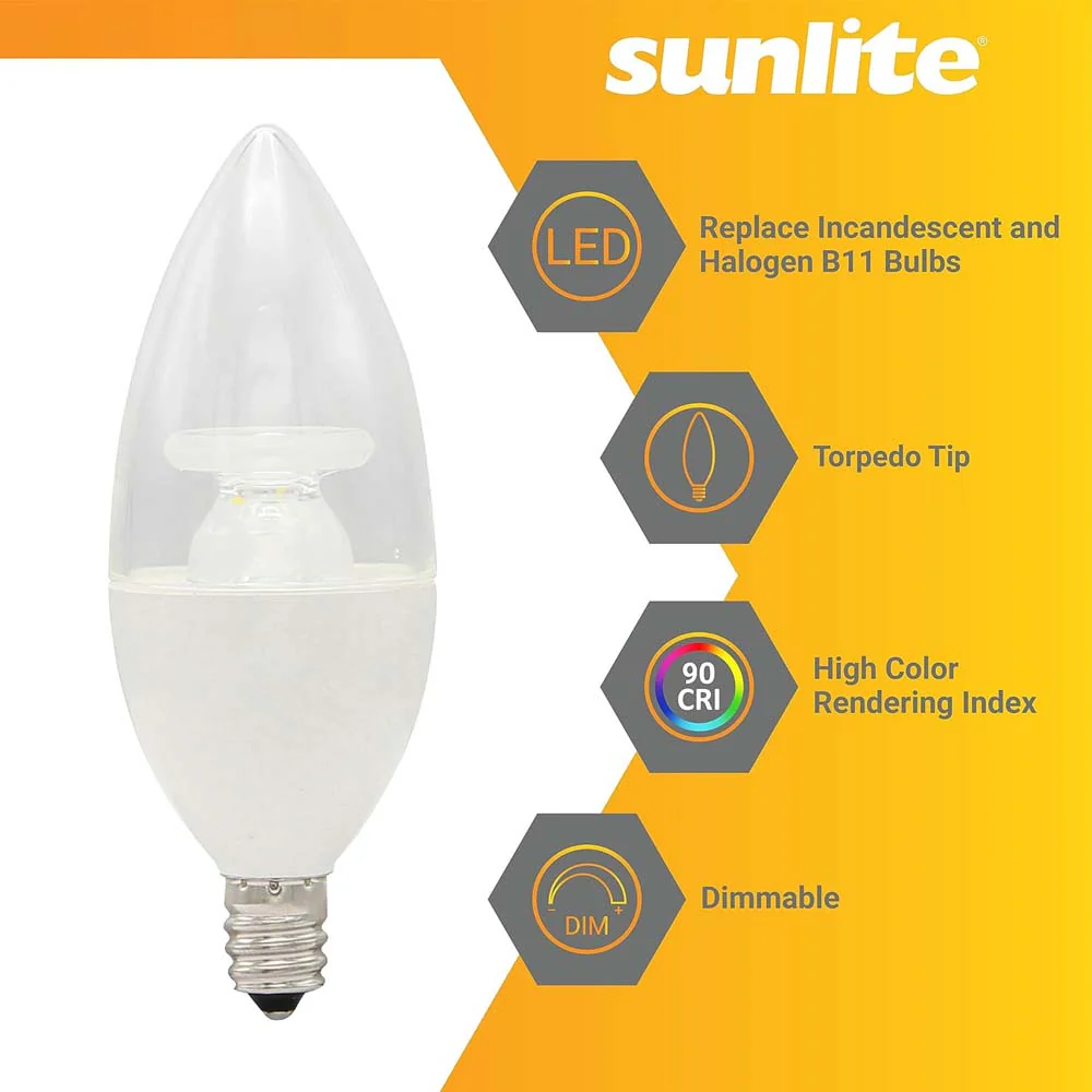 Sunlite 4.5w LED B11 Clear Chandelier CTC E12 Base 2700K Bulb - 40W Equiv - Image 3