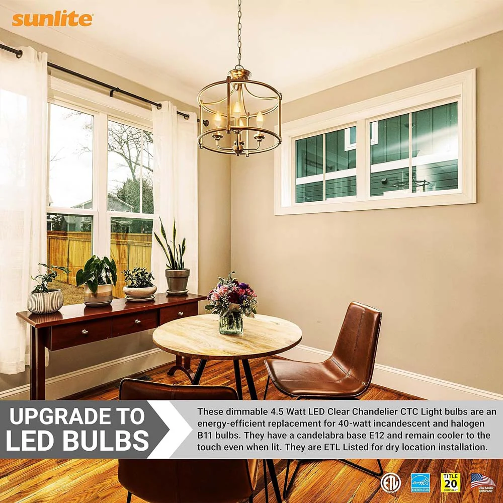 Sunlite 4.5w LED B11 Clear Torpedo Tip Chandelier E12 4000K Bulb - 40W Equiv - Image 3