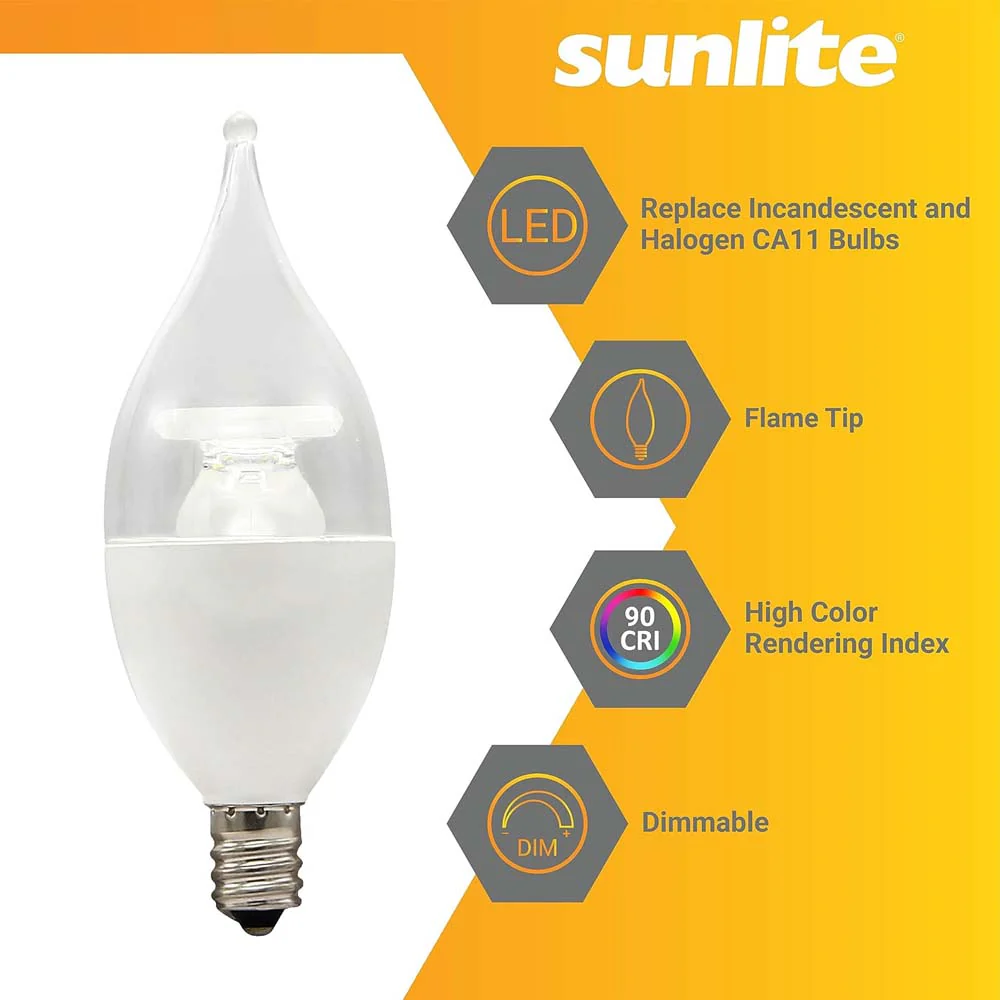 Sunlite 4.5w LED CA11 Clear Chandelier CFC E12 Base 2700K Bulb - 40W Equiv - Image 3