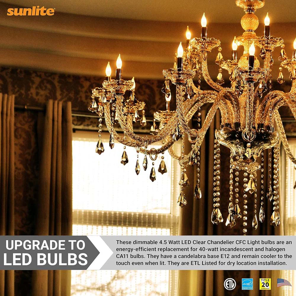 Sunlite 4.5w LED CA11 Clear Chandelier CFC E12 Base 2700K Bulb - 40W Equiv - Image 4