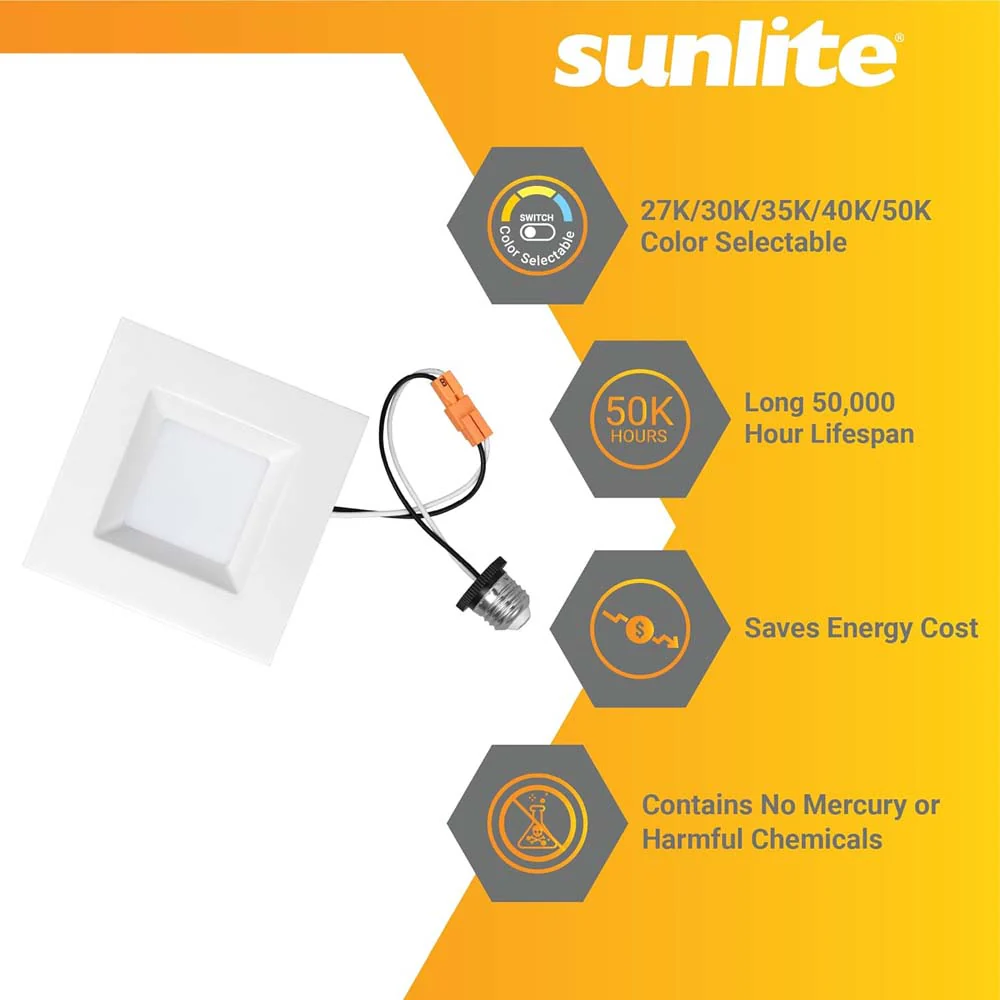 Sunlite 4-In 11w LED Square Retrofit Recessed Downlight CCT Selectable Dimmable - Image 4