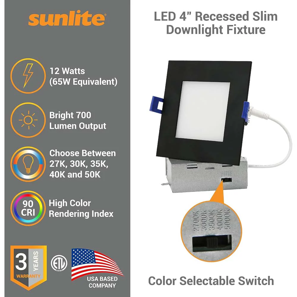 Sunlite 4-In 12w LED Recessed Slim Downlight Fixture CCT Selectable - 65W equiv - Image 3