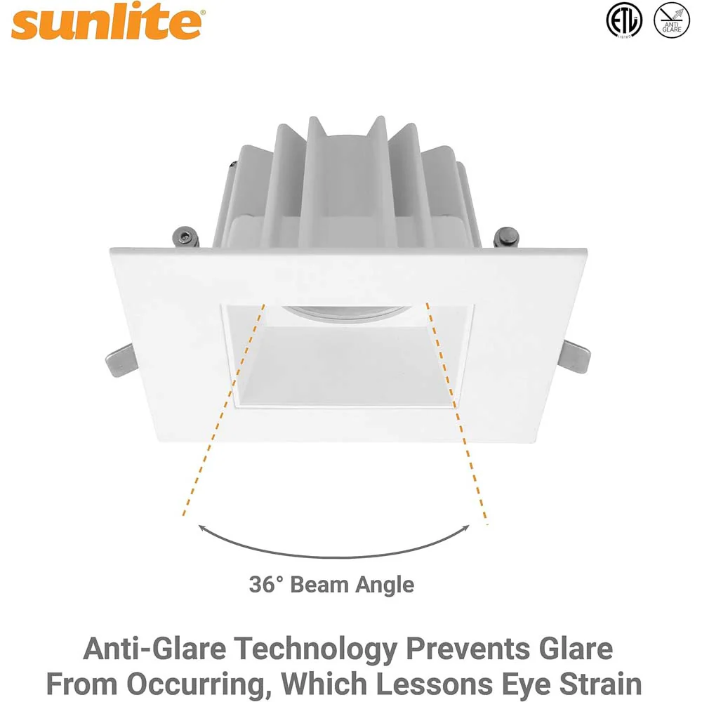 Sunlite 4-In 12w LED Square Regressed Downlight Fixture CCT Selectable Dimmable - Image 2