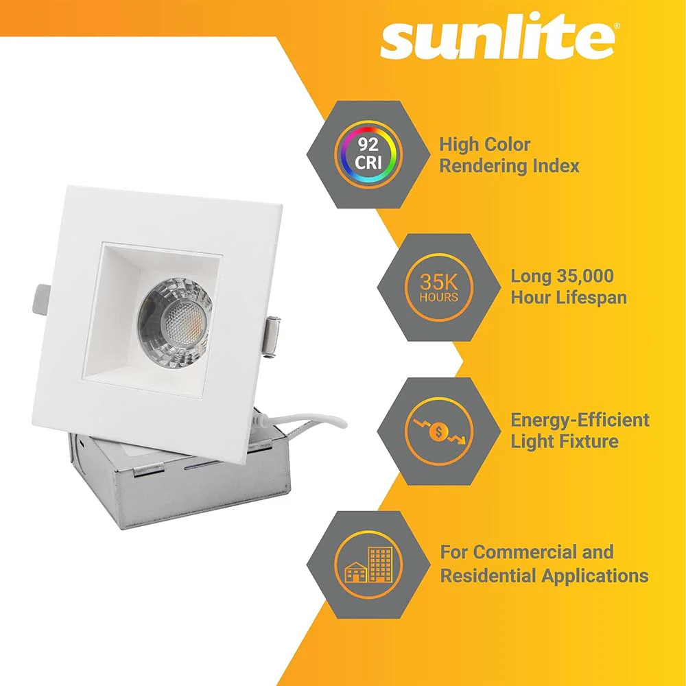 Sunlite 4-In 12w LED Square Regressed Downlight Fixture CCT Selectable Dimmable - Image 4