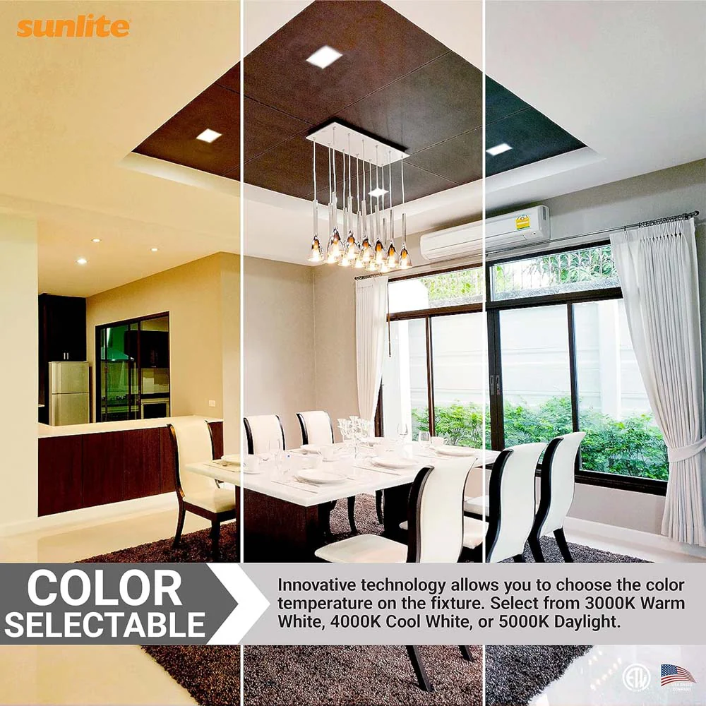 Sunlite 4-In 12w LED Square Regressed Downlight Fixture CCT Selectable Dimmable - Image 6