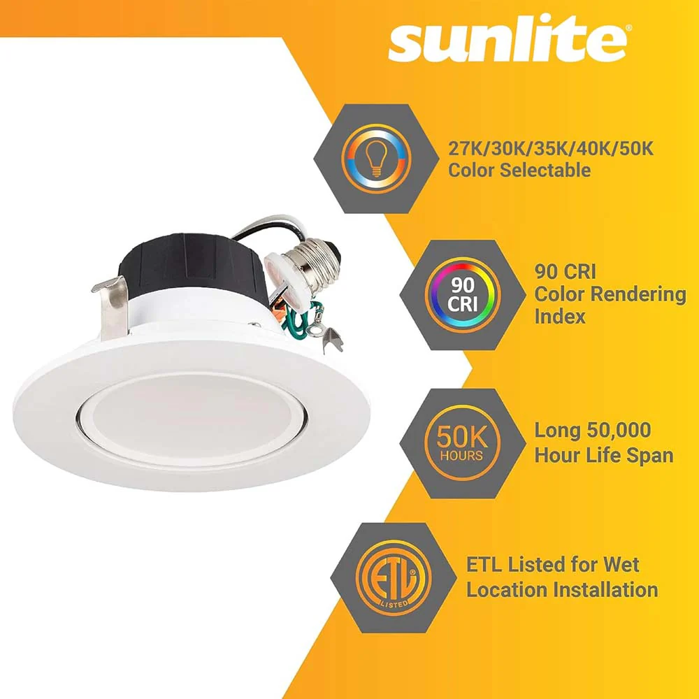 Sunlite 4-In 8w LED Round Retrofit Gimbal Downlight CCT Selectable - 65W Equiv - Image 4