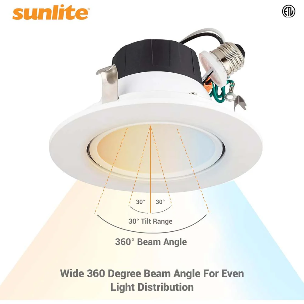 Sunlite 4-In 8w LED Round Retrofit Gimbal Downlight CCT Selectable - 65W Equiv - Image 5