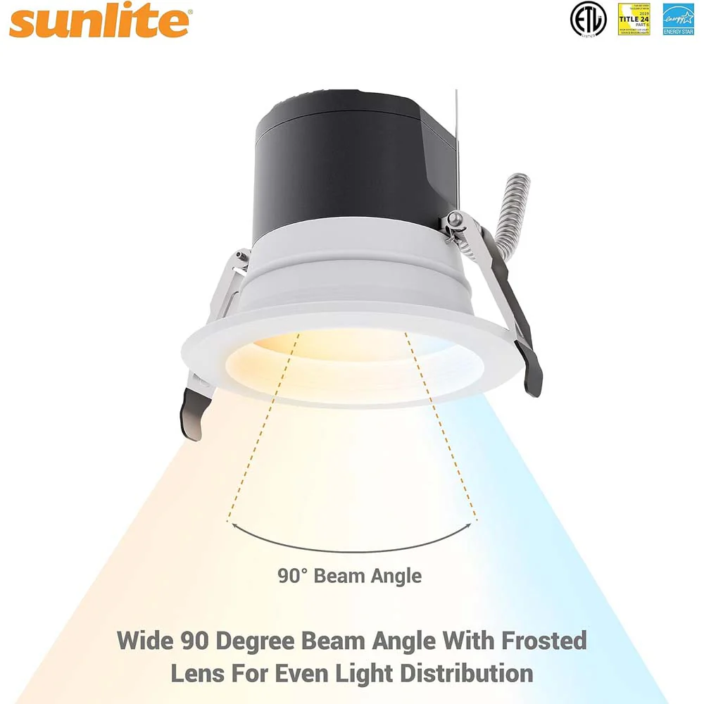 Sunlite 4-in LED Recessed Round Downlight CCT Wattage Lumens Selectable Fixture - Image 5