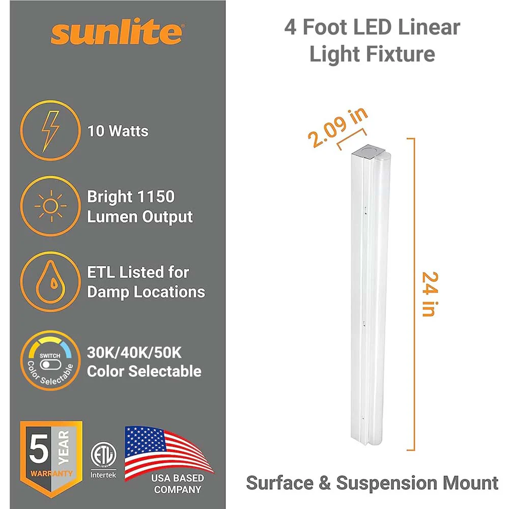 Sunlite 48-in 20w LED Linear Strip Light Fixture CCT Selectable Dimmable 120-277 - Image 2
