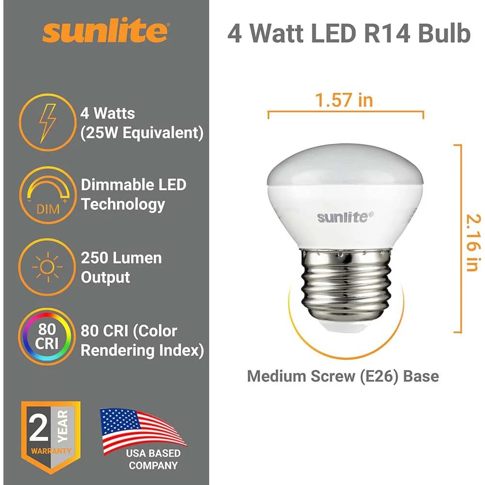 Sunlite 4w LED R14 Mini Reflector Flood E26 Base 3000K Warm White Bulb - Image 2