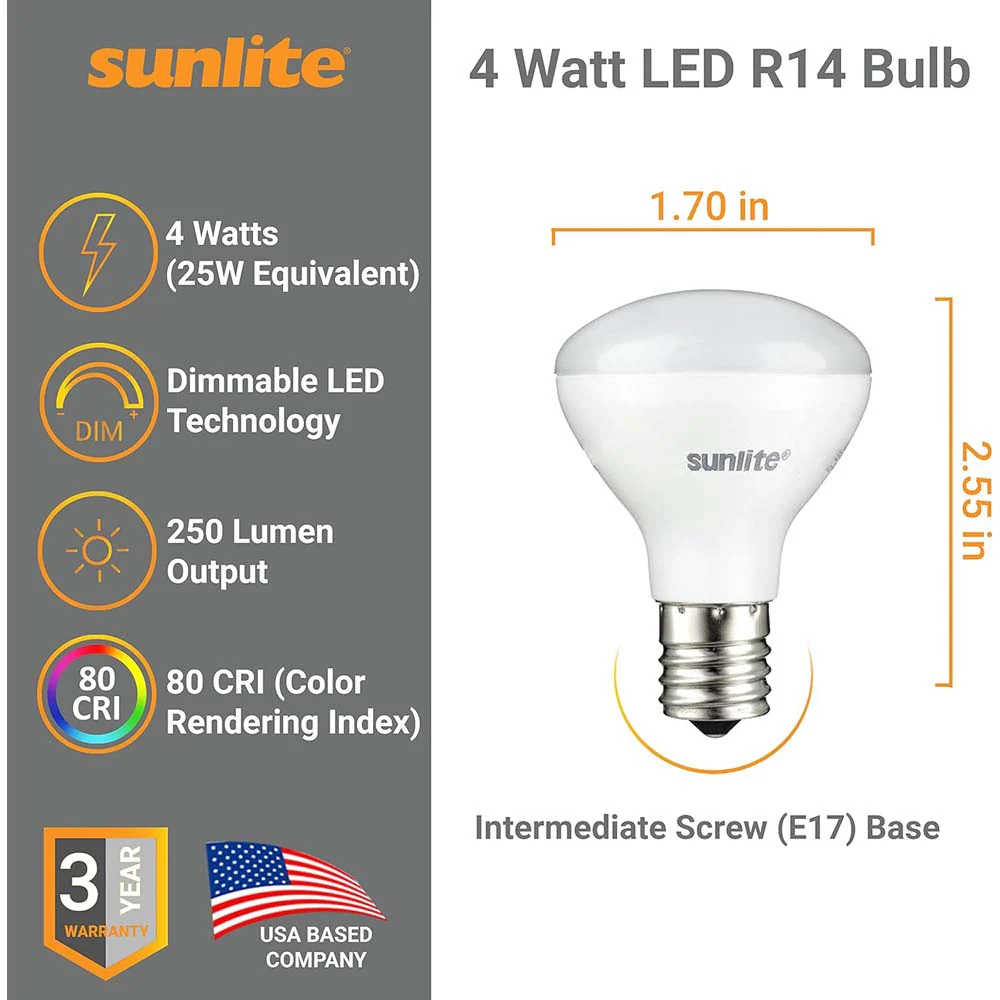 Sunlite 4w LED R14 Mini Reflector Floodlight E17 3000K Bulb - Warm White - Image 2