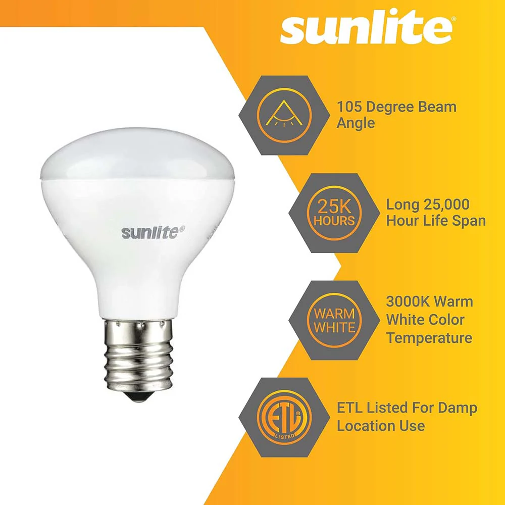 Sunlite 4w LED R14 Mini Reflector Floodlight E17 3000K Warm White Bulb - Image 3