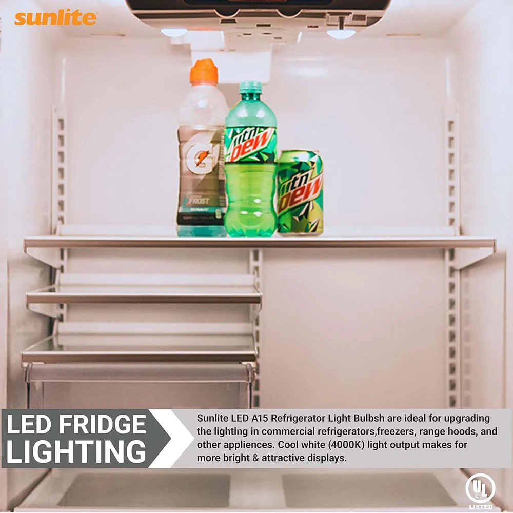 Sunlite 5.5w 120v LED A15 Refrigerator E26 Base 4000K Frosted Bulb - 40W Equiv - Image 4