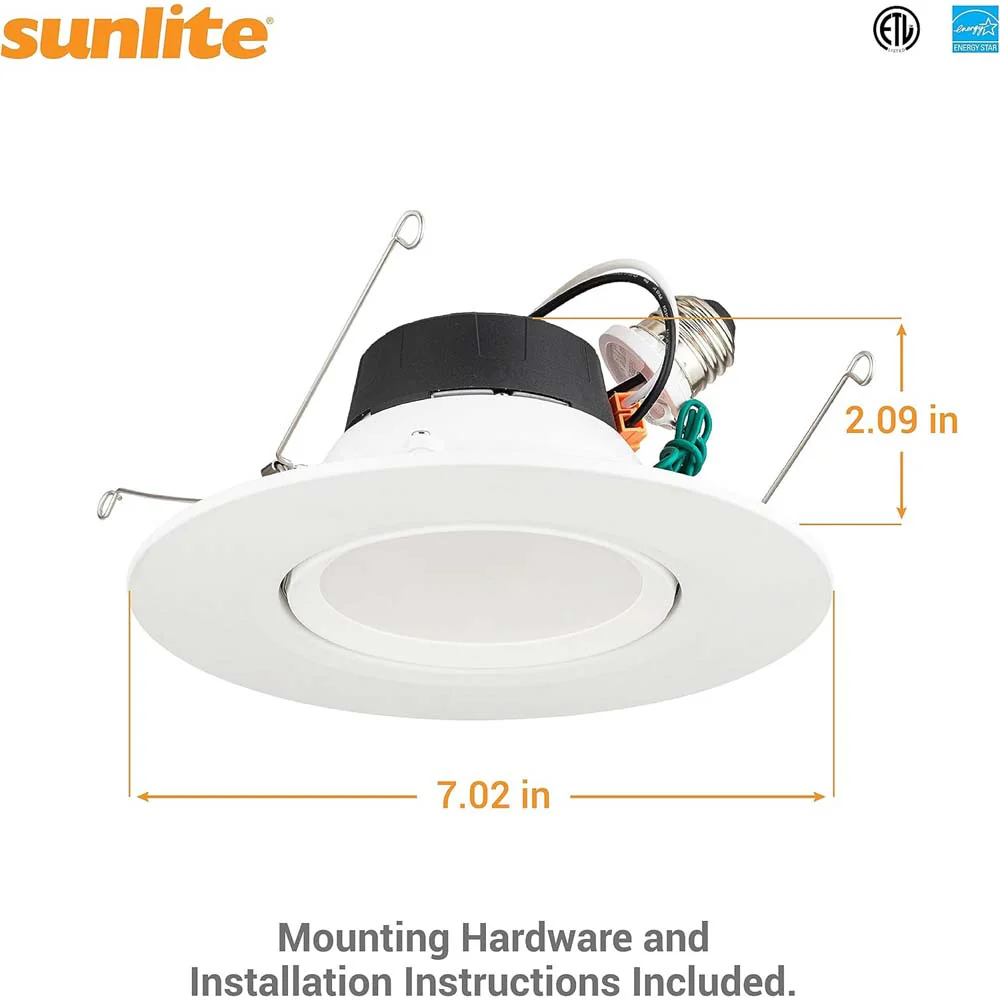 Sunlite 5-6-In 11w LED Gimbal Recessed Downlight Fixture CCT Selectable Dimmable - Image 2