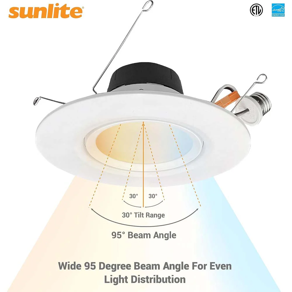 Sunlite 5-6-In 11w LED Gimbal Recessed Downlight Fixture CCT Selectable Dimmable - Image 3