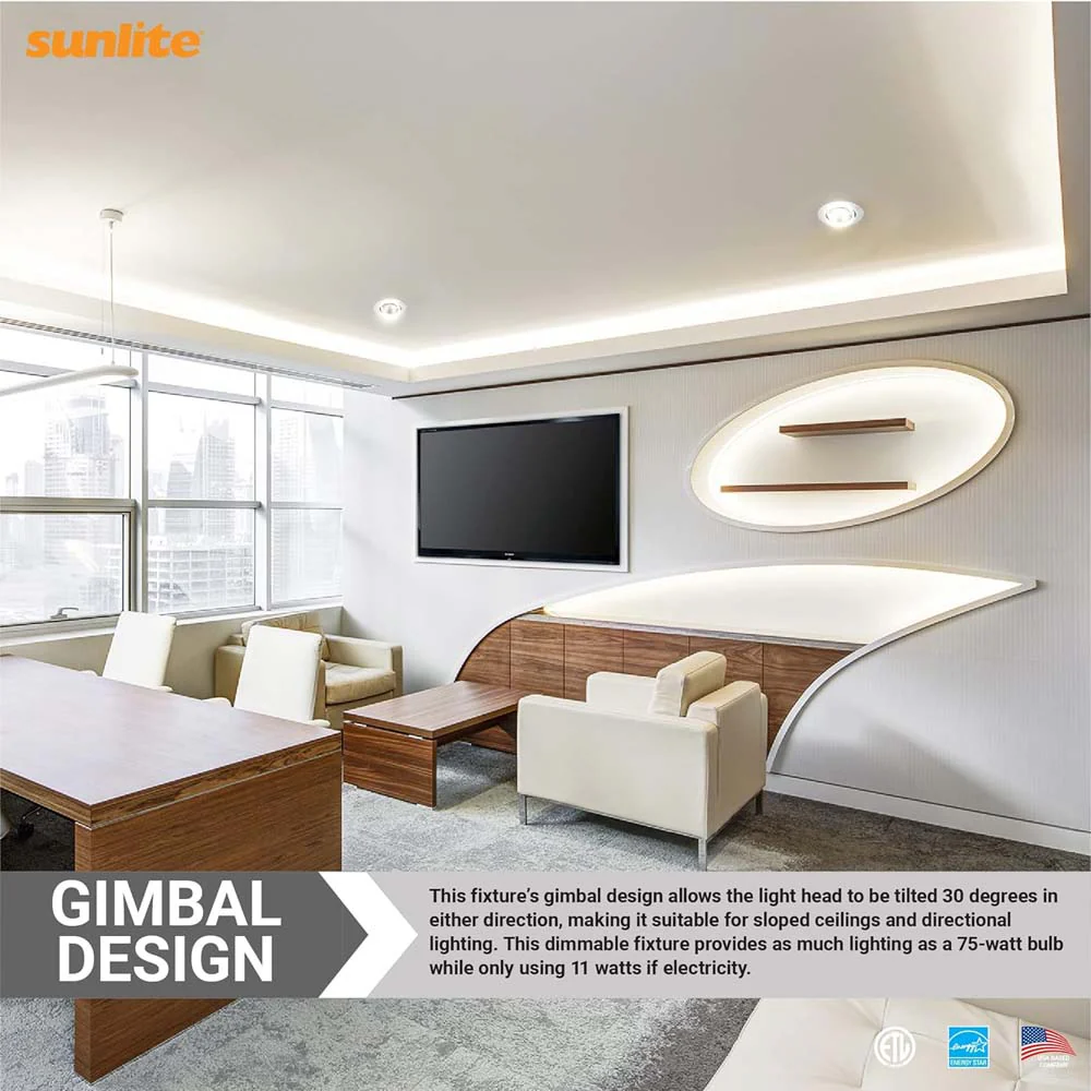 Sunlite 5-6-In 11w LED Gimbal Recessed Downlight Fixture CCT Selectable Dimmable - Image 5