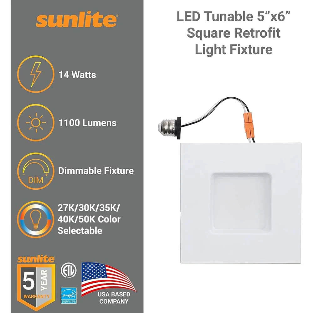 Sunlite 5-6-in 14w LED Square Retrofit Downlight Fixture CCT Selectable Dimmable - Image 3