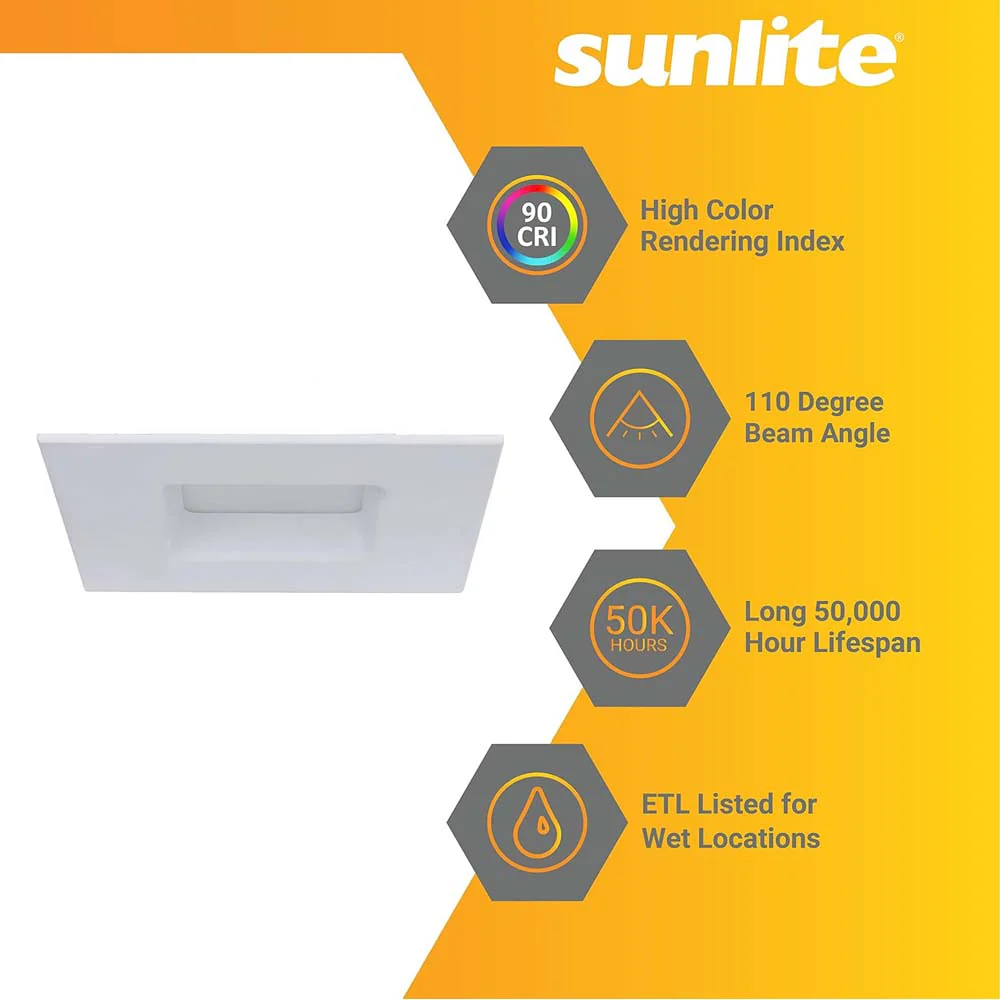 Sunlite 5-6-in 14w LED Square Retrofit Downlight Fixture CCT Selectable Dimmable - Image 4