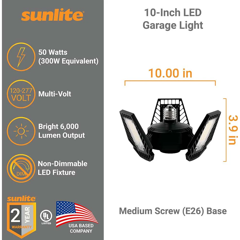 Sunlite 50w LED 3-Panel Adjustable Garage Fan E26 Base 5000K 120-277V - Image 3