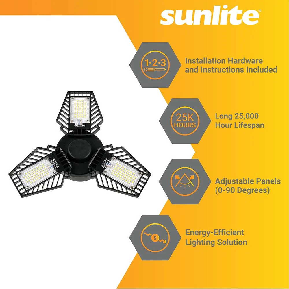 Sunlite 50w LED 3-Panel Adjustable Garage Fan E26 Base 5000K 120-277V - Image 4