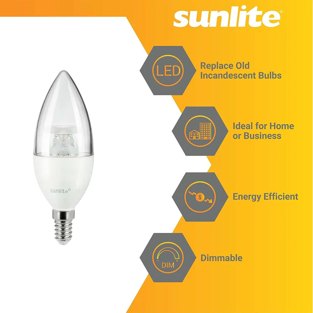 Sunlite 5w LED B10 Frost Torpedo Tip Chandelier E14 2700K Bulb - 40W Equiv - Image 2
