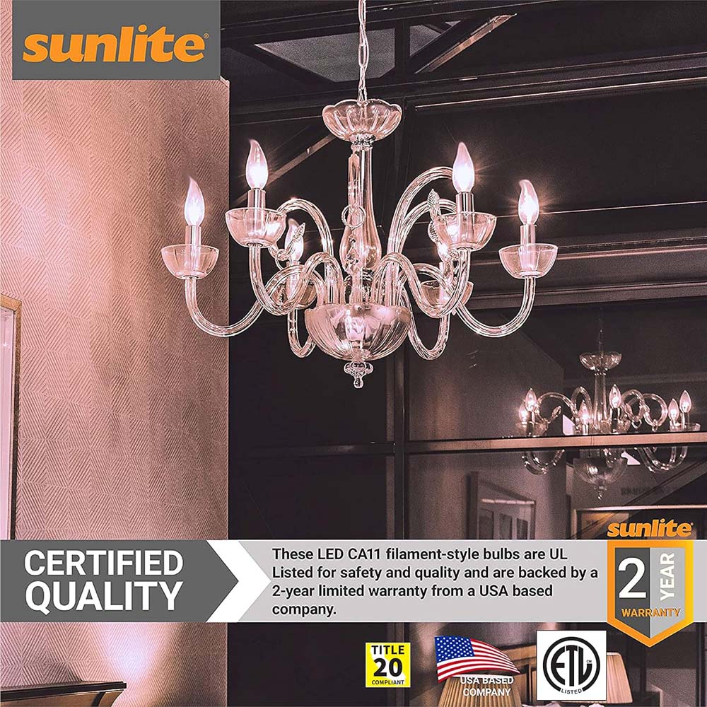 Sunlite 5w LED Filament CA11 Flame Tip Chandelier E12 4000K Bulb - 60W Equiv - Image 5