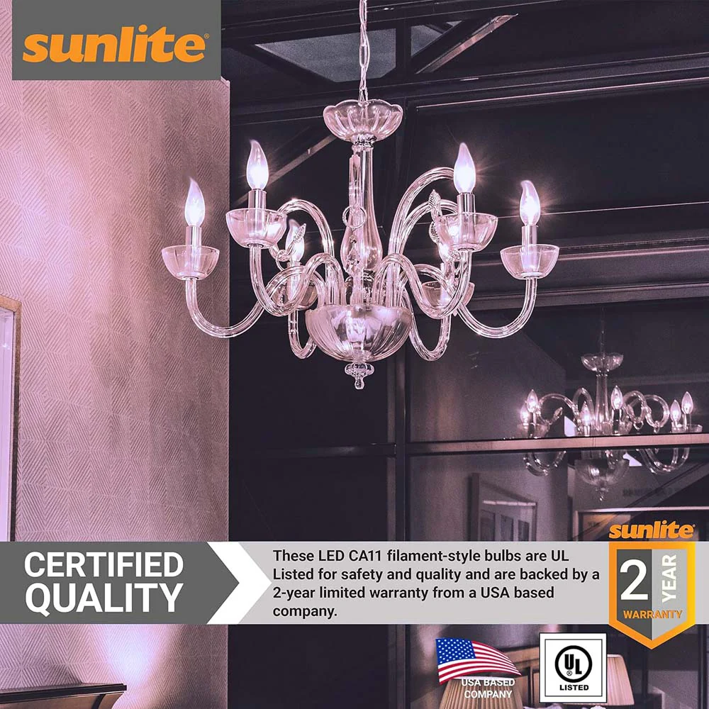 Sunlite 5w LED Filament CA11 Flame Tip Chandelier E12 5000K Bulb - 60W Equiv - Image 5
