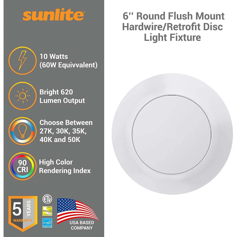 Sunlite 6 in. 10w Round Flush Mount Retrofit Fixture CCT Selectable - Image 3