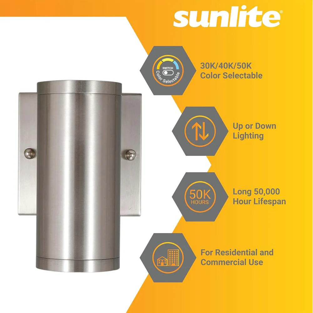 Sunlite 6-In 12w LED Tubular Up/Down Wall Sconce Fixture CCT Selectable Dimmable - Image 4