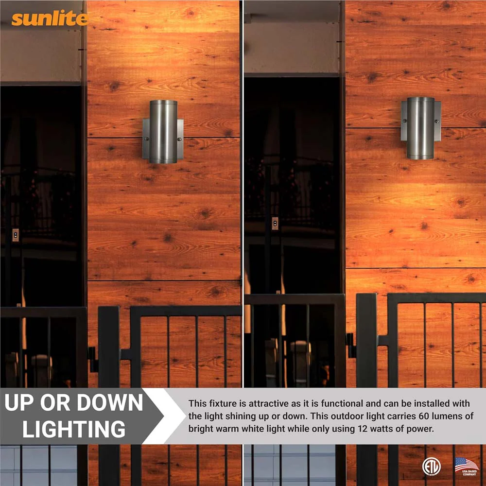 Sunlite 6-In 12w LED Tubular Up/Down Wall Sconce Fixture CCT Selectable Dimmable - Image 5