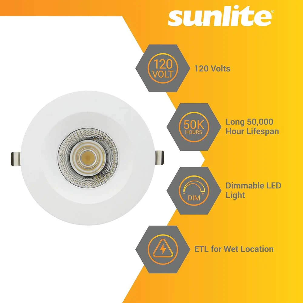 Sunlite 6-In 24w LED Round Regressed Downlight Fixture CCT Selectable Dimmable - Image 4