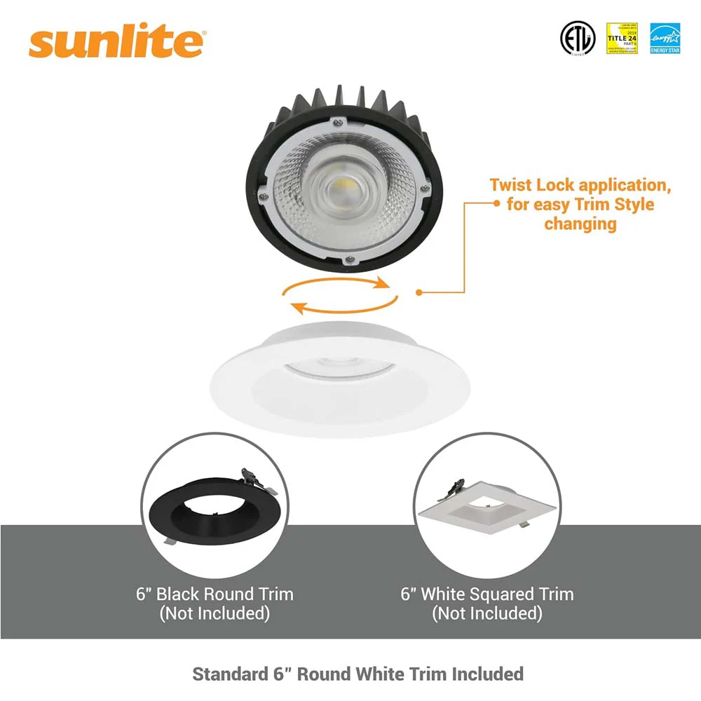 Sunlite 6-In 24w LED Round Regressed Downlight Fixture CCT Selectable Dimmable - Image 5