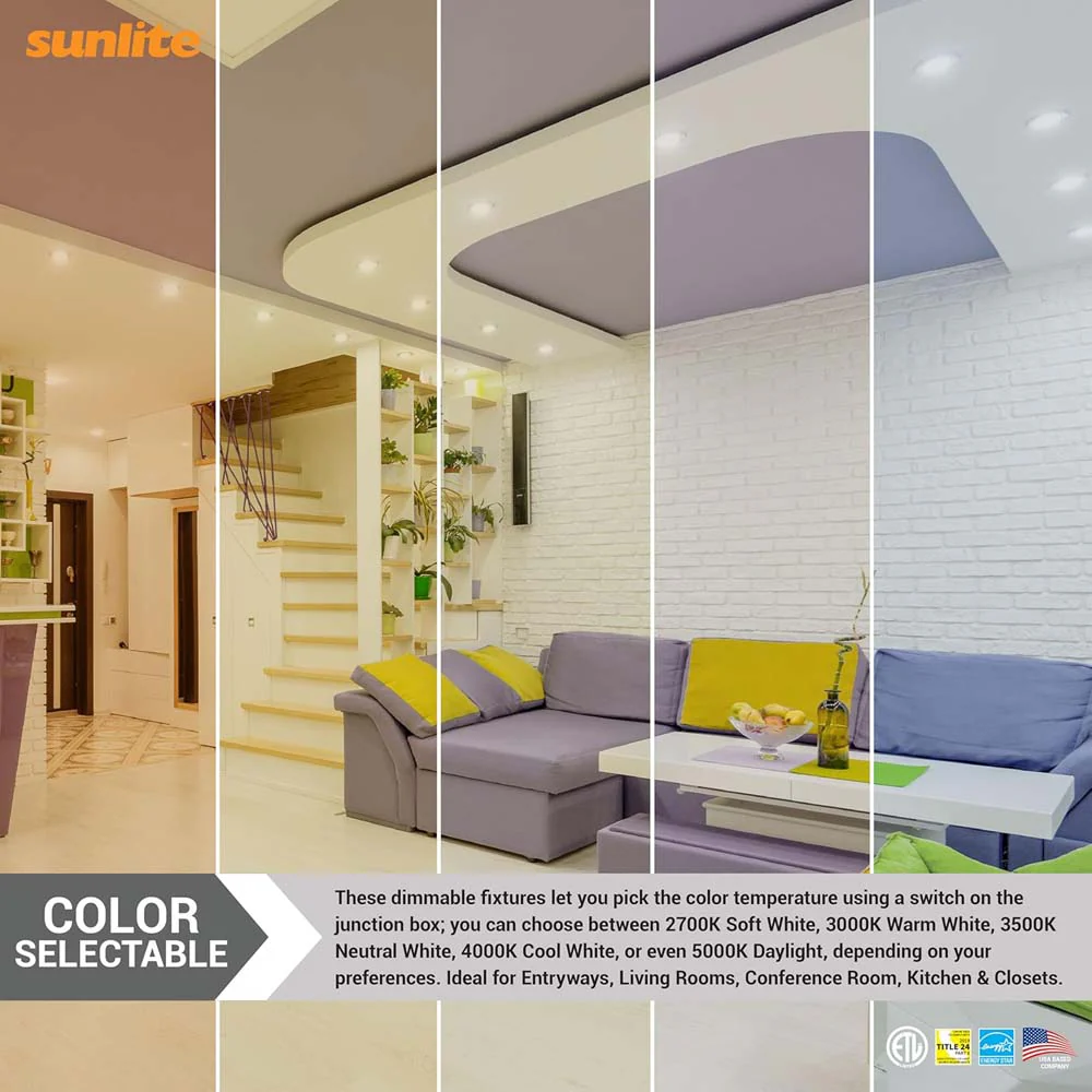 Sunlite 6-In 24w LED Round Regressed Downlight Fixture CCT Selectable Dimmable - Image 6