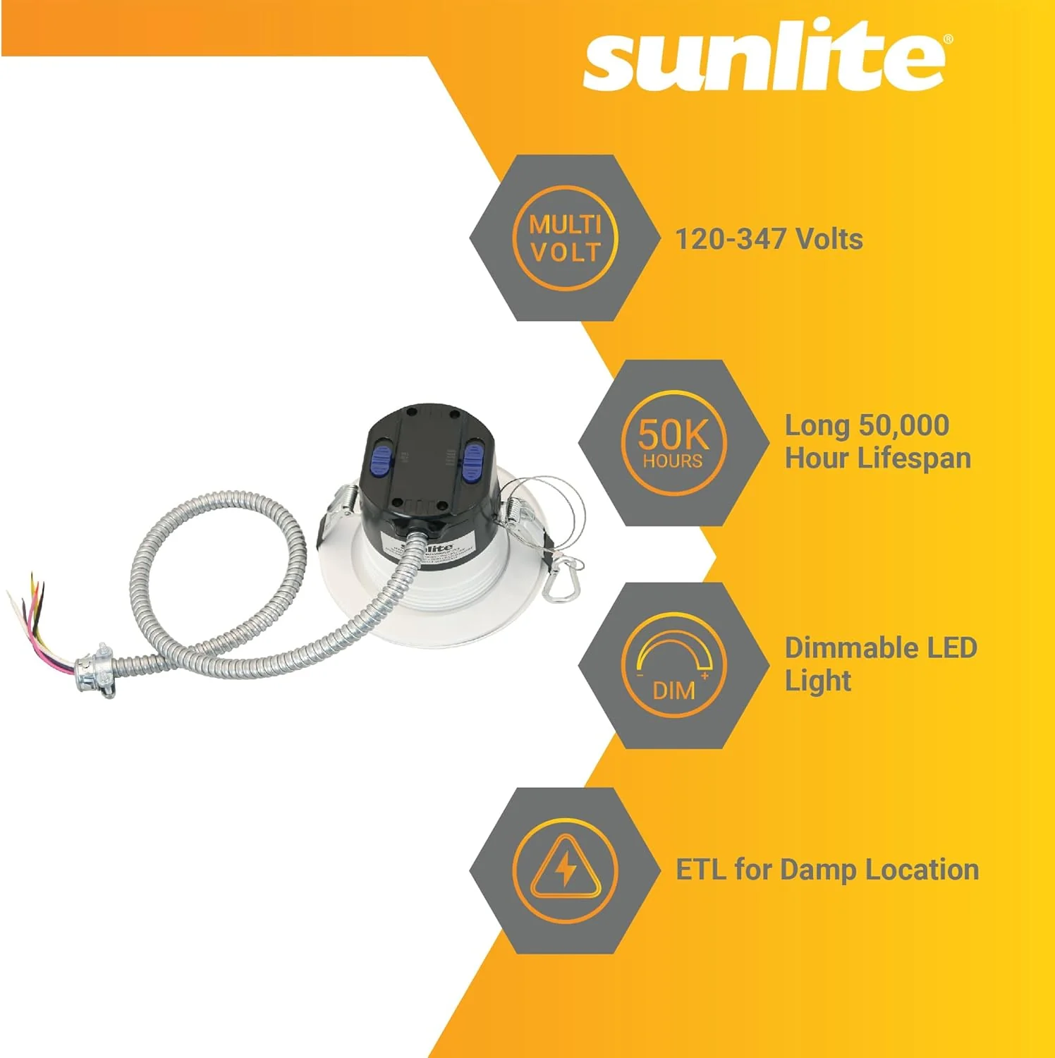 Sunlite 6-in LED Recessed Round Downlight CCT Wattage Lumens Selectable Fixture - Image 4