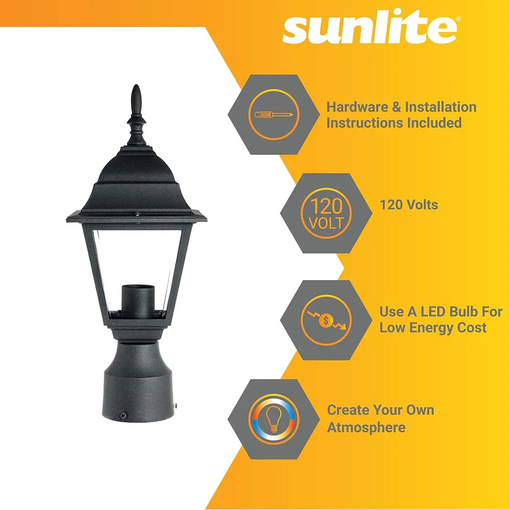 Sunlite 60w A19 3-in Outdoor Post Mounted Carriage Lamp Fixture E26 Base 120v - Image 3